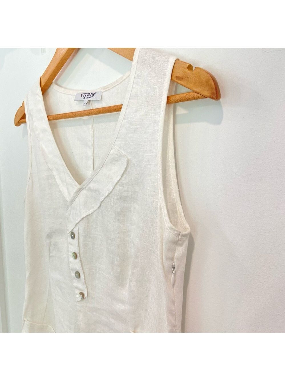 Linen tunic/dress/top ecru natural white Vitrin design asymmetric sleeveless sma - Picture 9 of 15